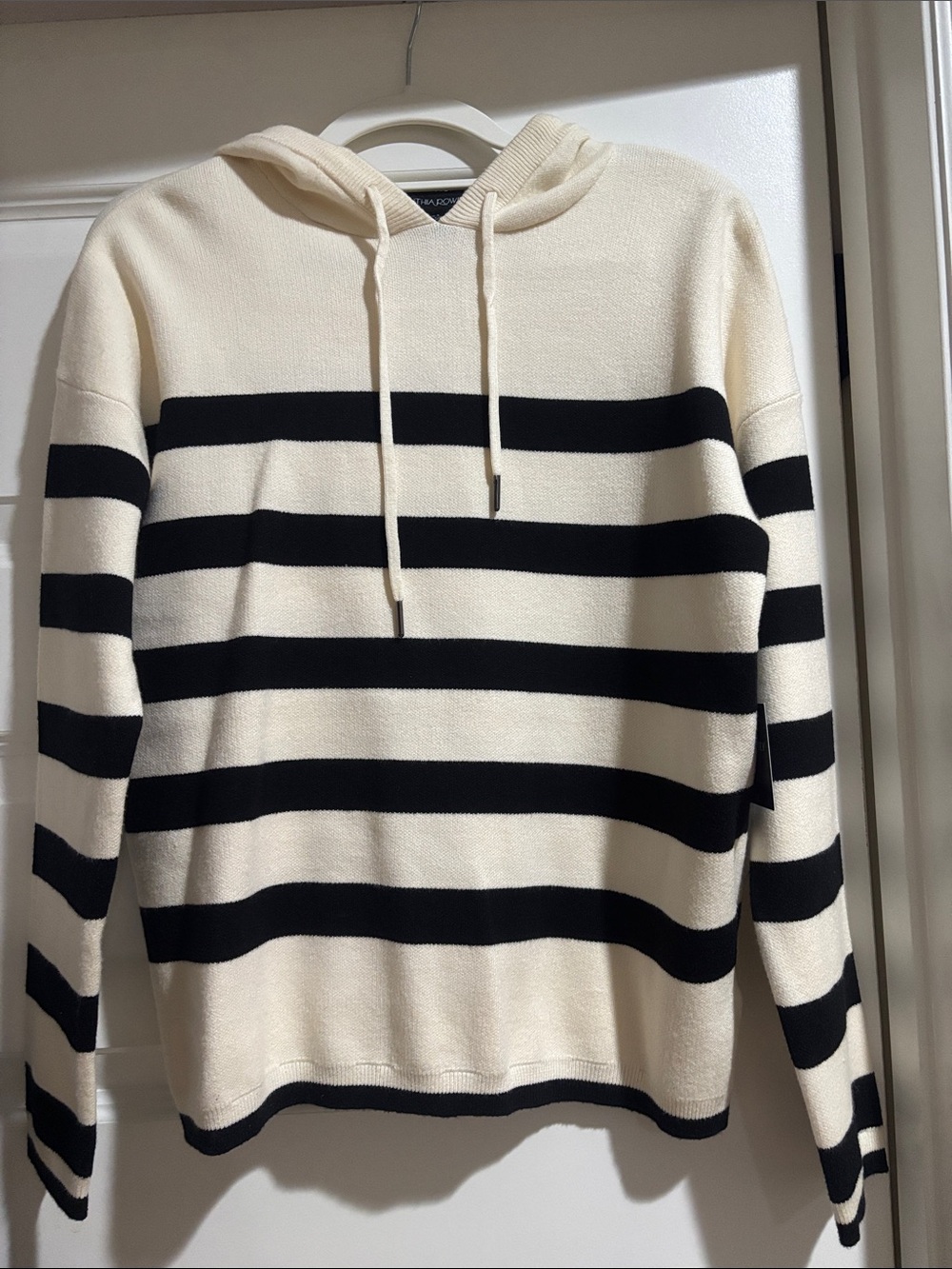 Cynthia Rowley Black & Cream Striped Hooded Sweater